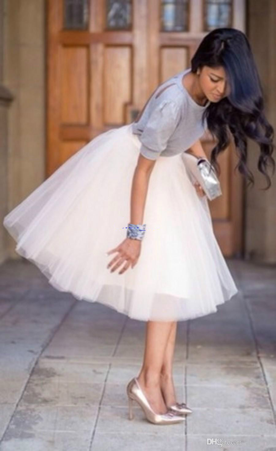 

Tulle Knee Length Women Dress Soft Gauze Cute Bouffant Skirt For Wedding Party Hot Princess Cheap Bust Skirts, Yellow