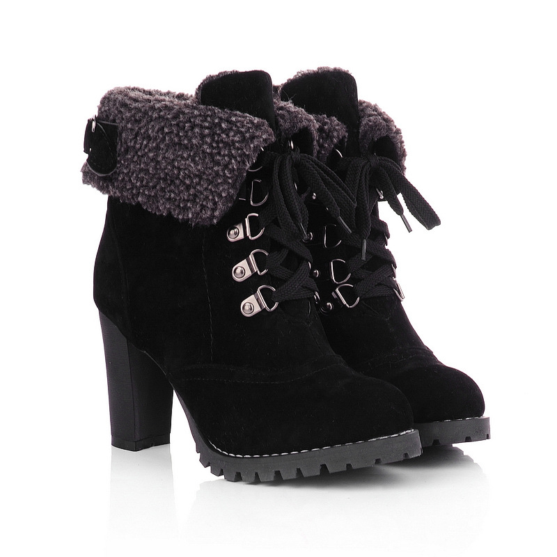 fashion flock fur female ankle boots for women autumn winter platform high heels lace up shoes buckle ladies short boots zv027