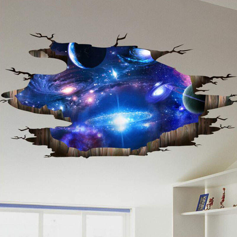 

Creative 3D Universe Galaxy Wall Stickers For Ceiling Roof Self-adhesive Mural Decoration Personality Waterproof Floor Sticker