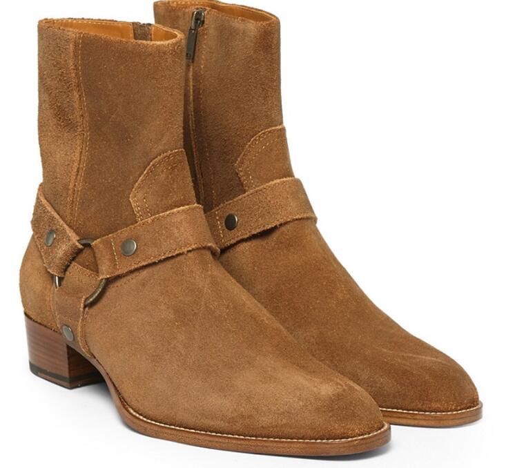 

Fashion Men's Suede Classic Wyatt Ankle Boots Side Zip Motorcycle Boots Street Fashion Men Shoes Fall Winter Boots Man, Black