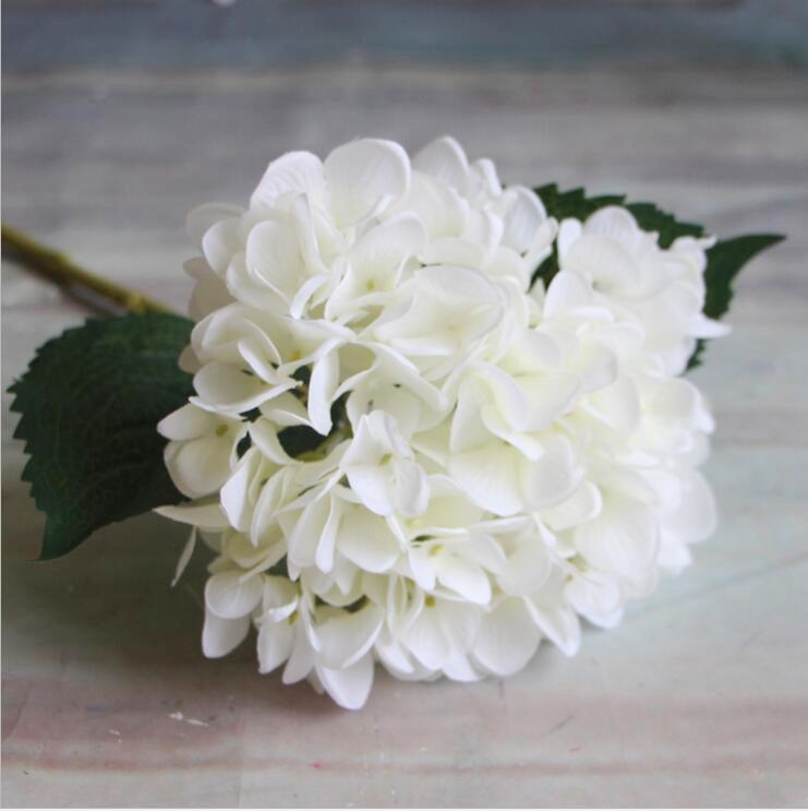 

Artificial Hydrangea Flower 47cm Fake Silk Single Real Touch Hydrangeas for Wedding Centerpieces Home Party Decorative Flowers, White
