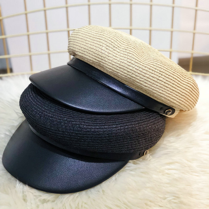 

Beckyruiwu 2018 PU Leather Straw Sun Hat Solid Color Navy Hat Men Newsboy Caps Women Summer Fashion Flat Army Navy Cap, Light coffee