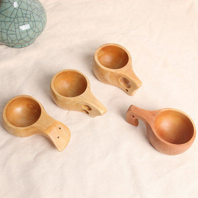 

200ml Portable Wooden Coffee Cup Tea Milk Water Drinking With Handle Hook Mug