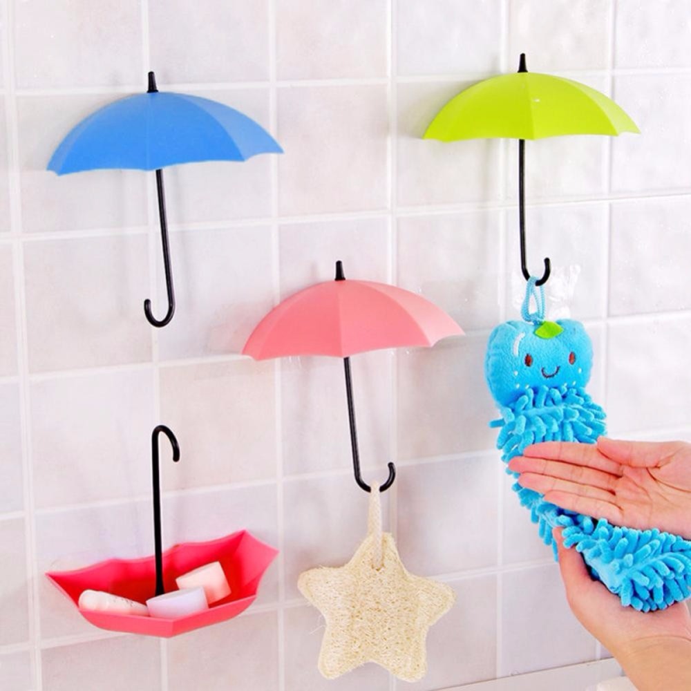 

LYL 3 Pcs / lot Cute Colorful Umbrella Shape Sticker Organizer Door Wall Hook Bathroom Kitchen Sticky Keys Holde