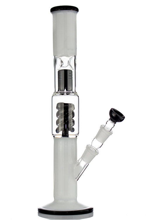 

Glass Water Pipes Percolator Straight Tube Bongs with Spiral Perc Black and White Milky 15.5 Inches