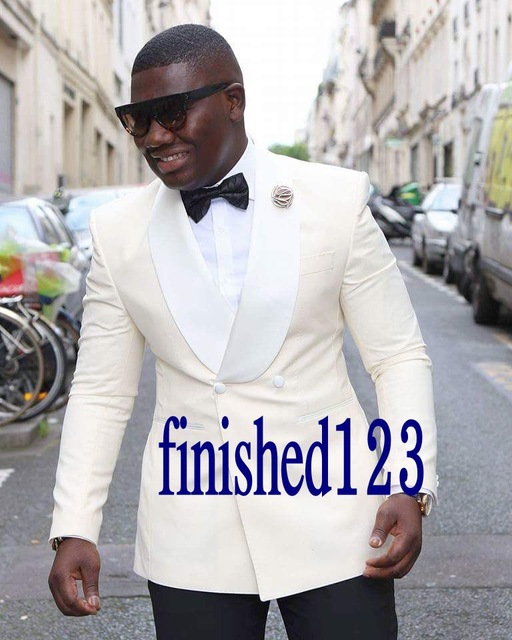 

High Quality Ivory Groom Tuxedos Groomsmen Shawl Lapel Best Man Blazer Mens Wedding Suits (Jacket+Pants+Tie) H:952, Same as image