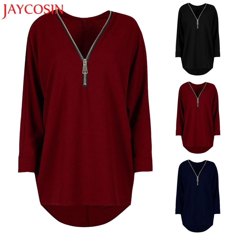 

Oversized Womens Sweatshirt Jumper Ladies Zip Up Baggy Hi Lo Dip Hem Blouse Tops Dropshiping Oct.24, Black