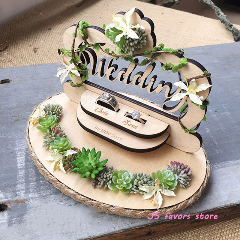 

Custom wood ring pillow wedding ceremony forest handmade creative ring holder engagement marriage proposal day decoration free shipping, Customized ring pillow
