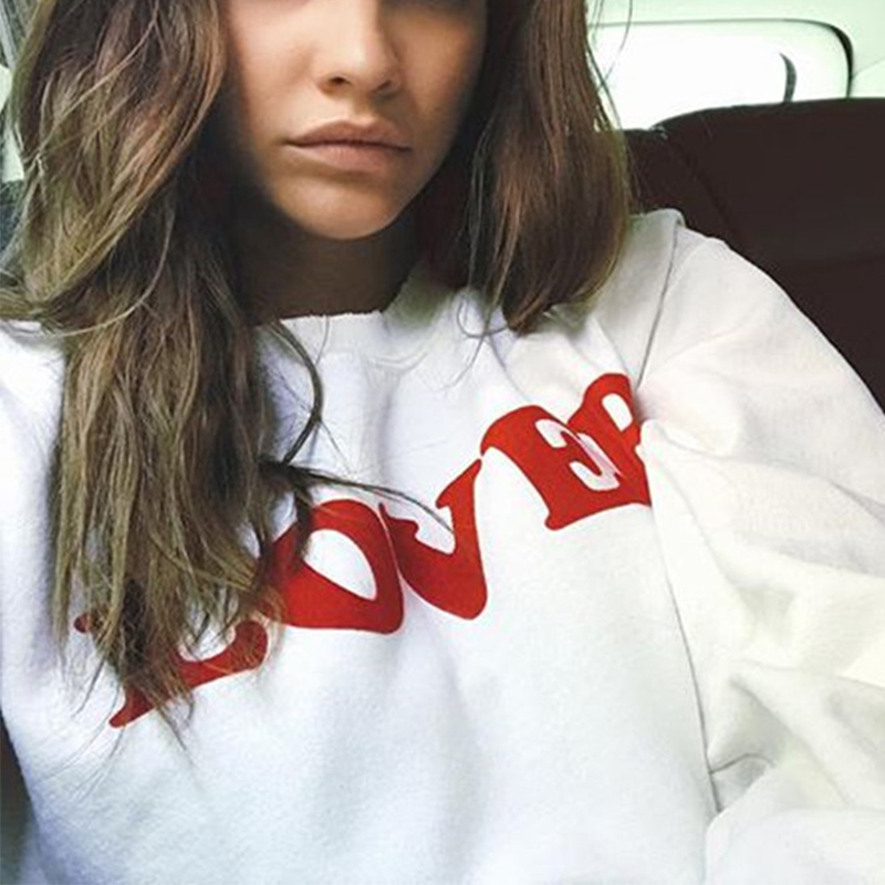 

Women's Hoodies & Sweatshirts LOVER Red Letter Printing Sweatshirt Women Tops Tumblr Outfits Jumper White Hoodie