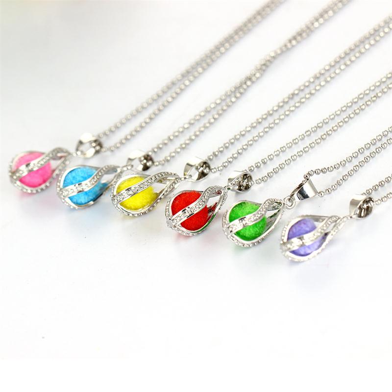 

Censer Aromatherapy Essential Oil Diffuser Copper Necklace Locket Pendant cage Necklaces with chain + 6pcs Oils Pads