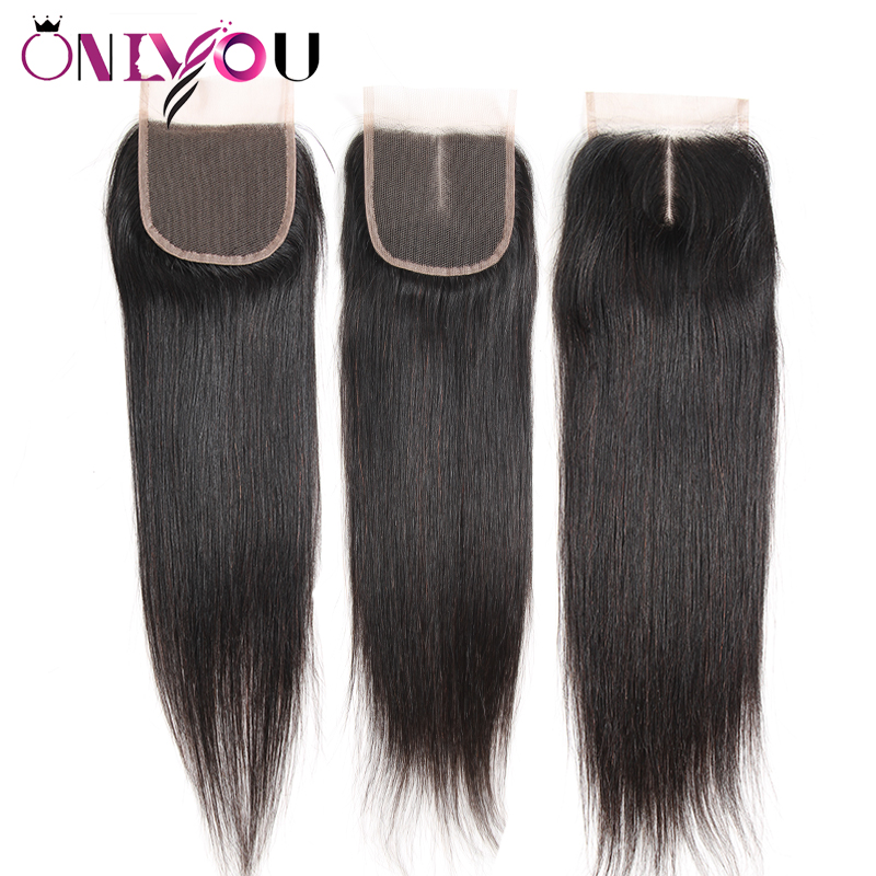 

Brazilian Virgin Hair Straight Lace Closure 4x4 Free Middle Part Raw Indian Human Hair Extensions Top Closure Silky Straight Weaves Bundles, Black
