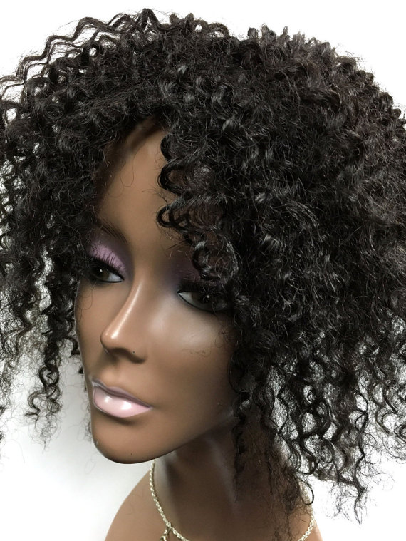 

Kinky curly natural puff ponytail with bang 120G clip in women ponytail hairpiece brazilian ponytail hair extension kinky afro puff updo