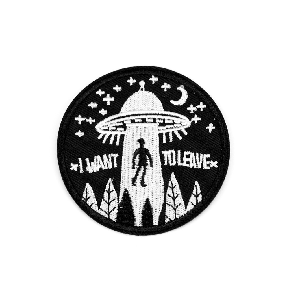 

I WANT TO LEAVE UFO Alien Badges Patch Embroidered Applique Sewing Label Clothes Stickers Apparel Ornament, Black