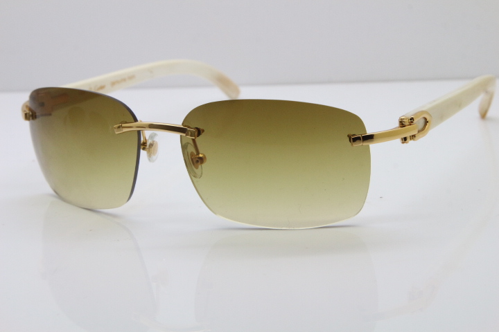 

New Free Shipping Rimless Sunglasses T8200497 White Genuine Buffalo Horn Rimless Sunglasses for Unisex Hot driving glasses C Decoration gold