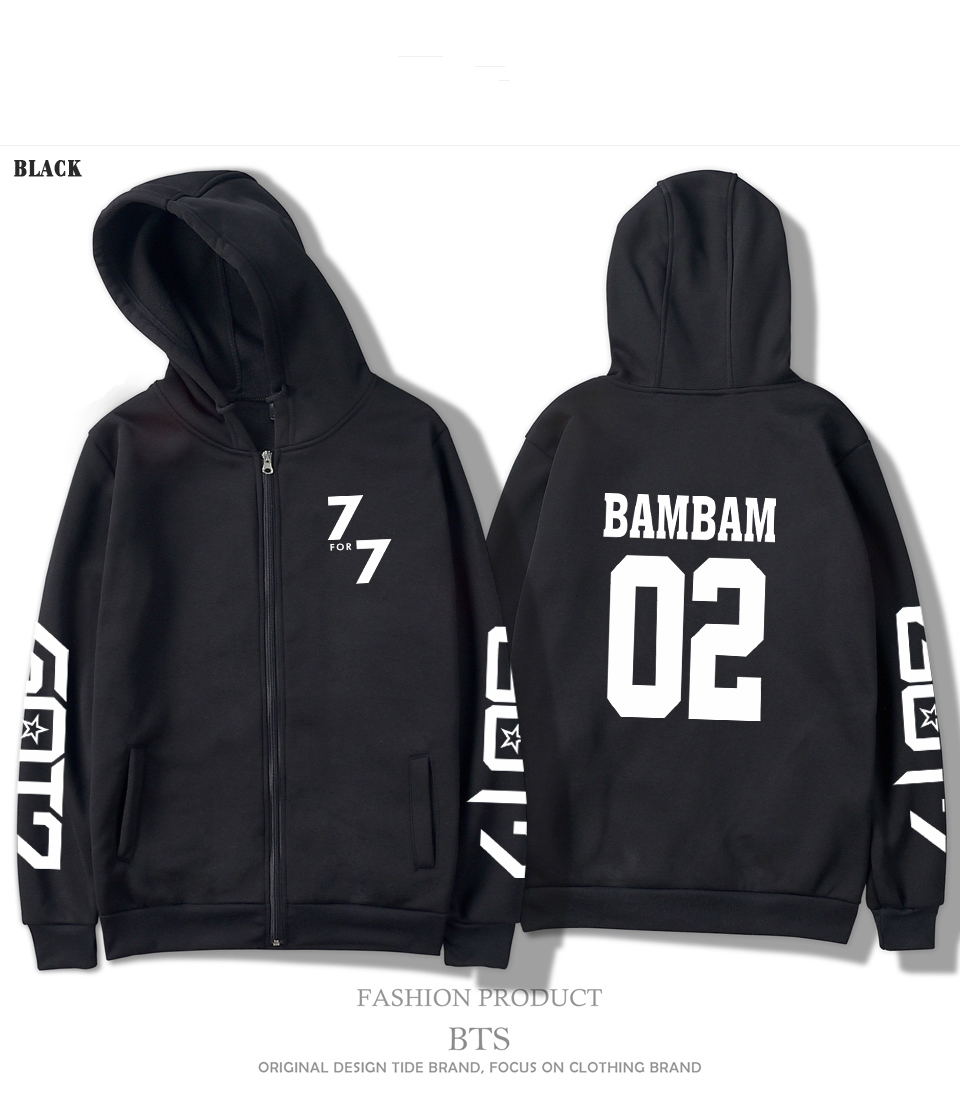 

Blackday Hip Hop GOT7 7FOR7 K-pop Spring Hoodies Men/Women Zipper Printed Outwear Casual Tracksuit Style Hoodie Plus Size, Black