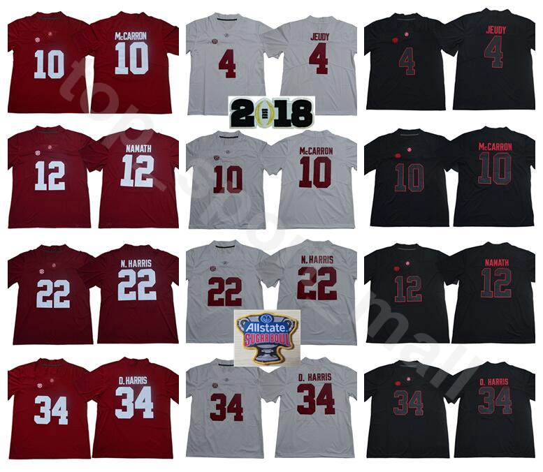 

Alabama Crimson Tide College Football 4 Jerry Jeudy Jersey 2018 Championship 12 Joe Namath 10 AJ McCarron 22 Najee Harris 34 Damien Harris, 2 red