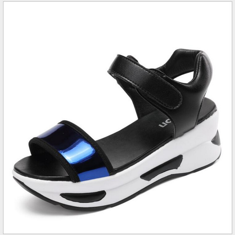 

new thick Open Toe Sandal female rocking shoes soft bottom casual shoes fashion gladiator sandals women, Blue