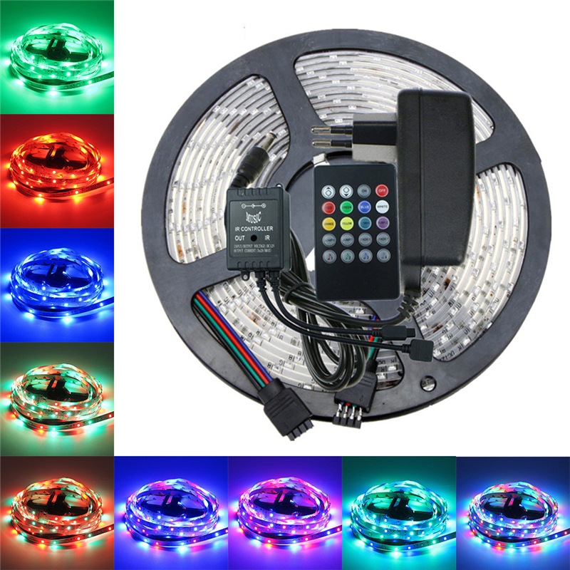 

5050 3528 RGB led strip light 5M 10M Waterproof SMD Diode Tape led Ribbon With Music Remote Controller DC12V Power Adapter