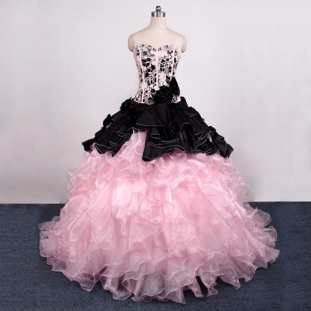 

2018 Newest Ball Gown Black and Pink Sweetheart Quinceanera Dresses Beaded Sweet 16 Dress Plus Size Lace Up Prom Party Gown Q91, Red