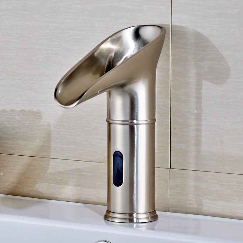 Nickel Brushed Bathroom Sink Faucet NO Handle Automatic Sensor Faucet with LED Spout