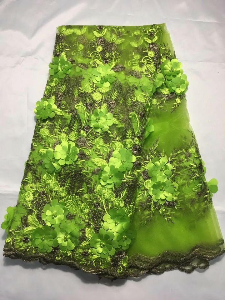 5 Yards/pc merveilleux tissu de dentelle filet français vert avec perles et décoration de fleurs dentelle de maille africaine pour robe QN62-4