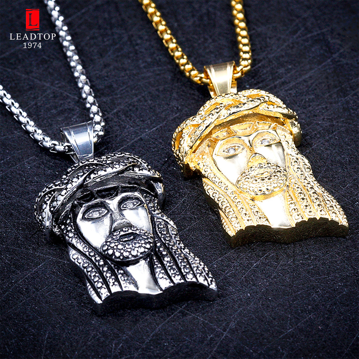 

Religious Jesus Piece Charm Pendant Christ Necklace with Handset Round CZ Stone Stainless Steel Gold Hip Hop Jewelry