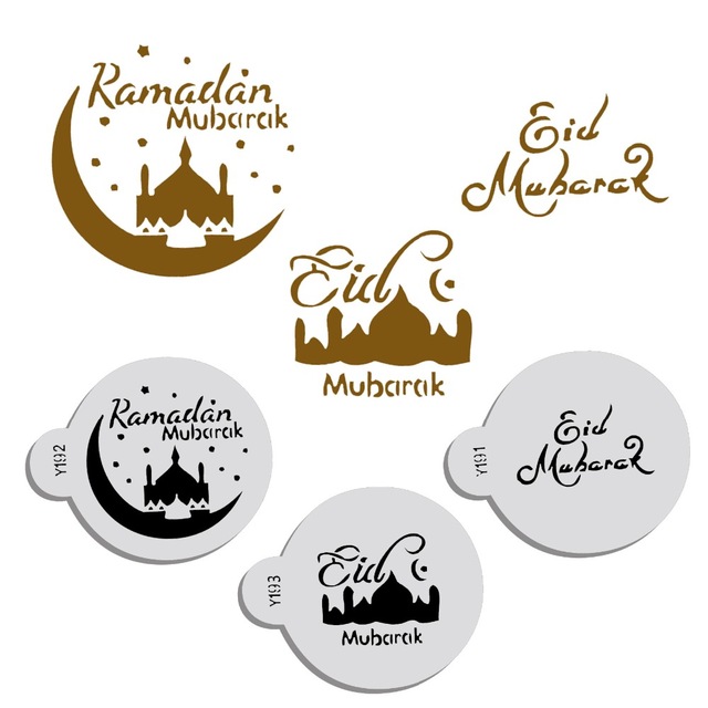 

3 pcs / set PET Mosque Eid Mubarak Ramadan Design Stencils Coffee, cookie fondant cookie cutter decoration tools laser cutting