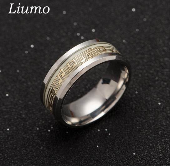 

Liumo Gold Silver Color Music Glow In The Dark 316 Titanium Stainless Steel Men Women Ring Lr391