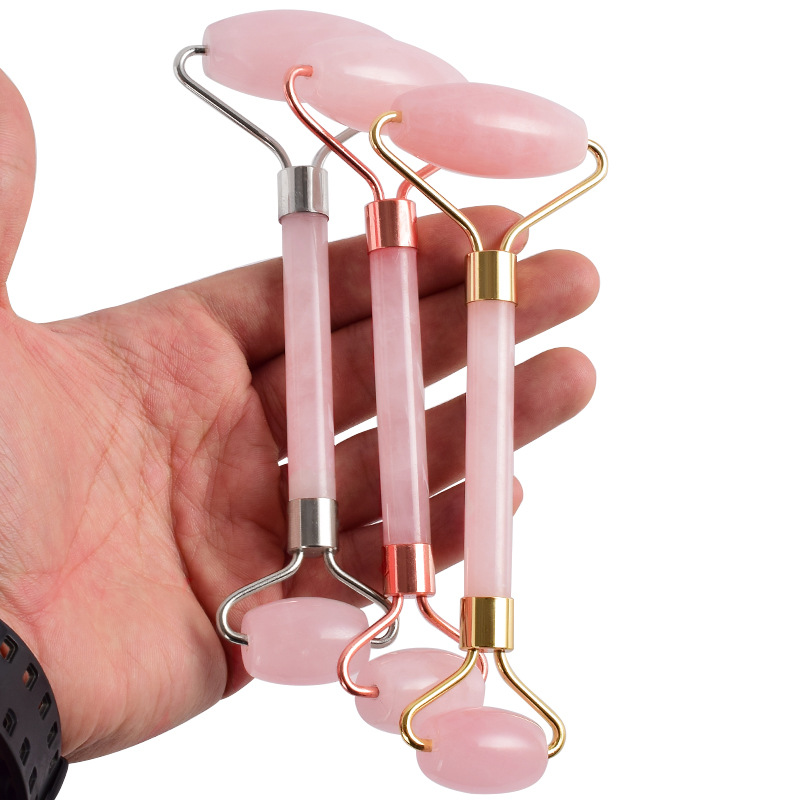 New Arrival Pink Quartz Facial Relaxation Slimming Tool/rose quartz Roller Massager For Face jade massage stone-image-425767699