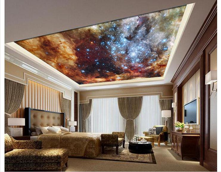 3d wallpaper custom photo ceiling mural wallpaper Cosmic Planetary Ceiling Design Living room Zenith Mural Large Starry wallpaper-image-422372162