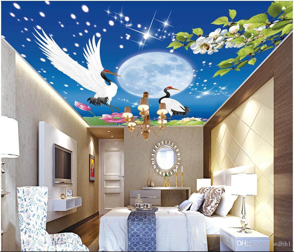 

3d ceiling murals self adhesive wallpaper custom mural Chinese lotus living room bedroom hall ceiling zenith mural Wall-paper large, Sky blue