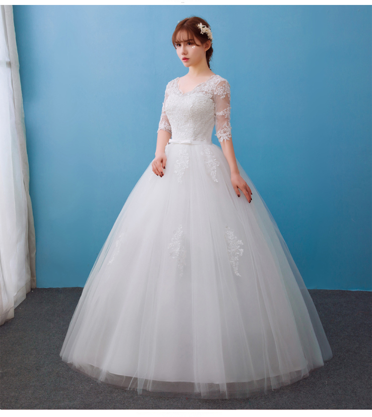

2018 Appliques Wedding Dresses Hot Sale Elegant Princess Adjust Lace Three Quarter Sleeve Bridal Gowns Vestidos De Noiva, White