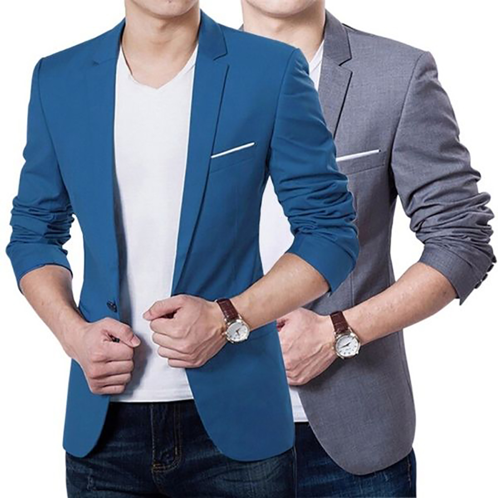 

New Fashion Men Slim Fit Formal One Button Suit Business Blazer Coat Jacket Tops, Gray