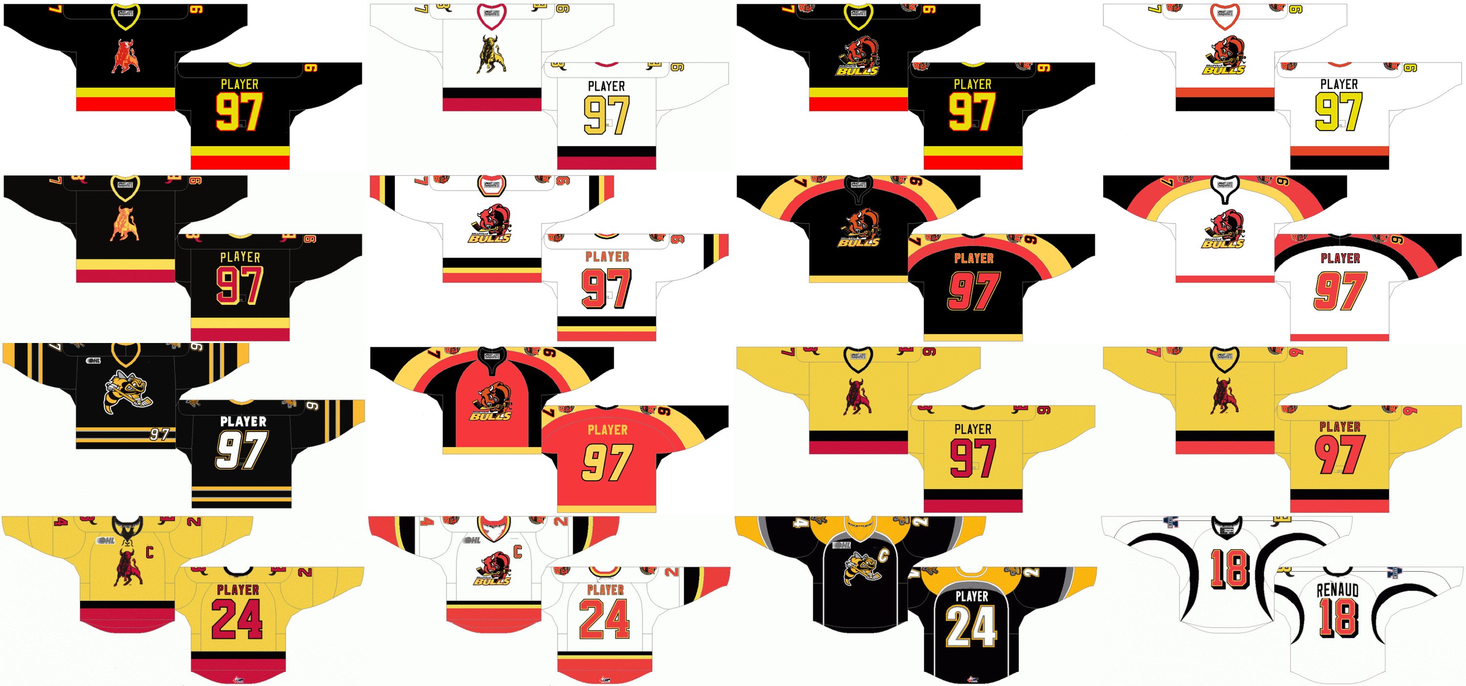 

Customized 1981 82-2002 OHL Mens Womens Kids White Black Red Yellow Stiched Belleville Bulls Logos 2010 11-2014 Ontario Hockey League Jersey, As photo