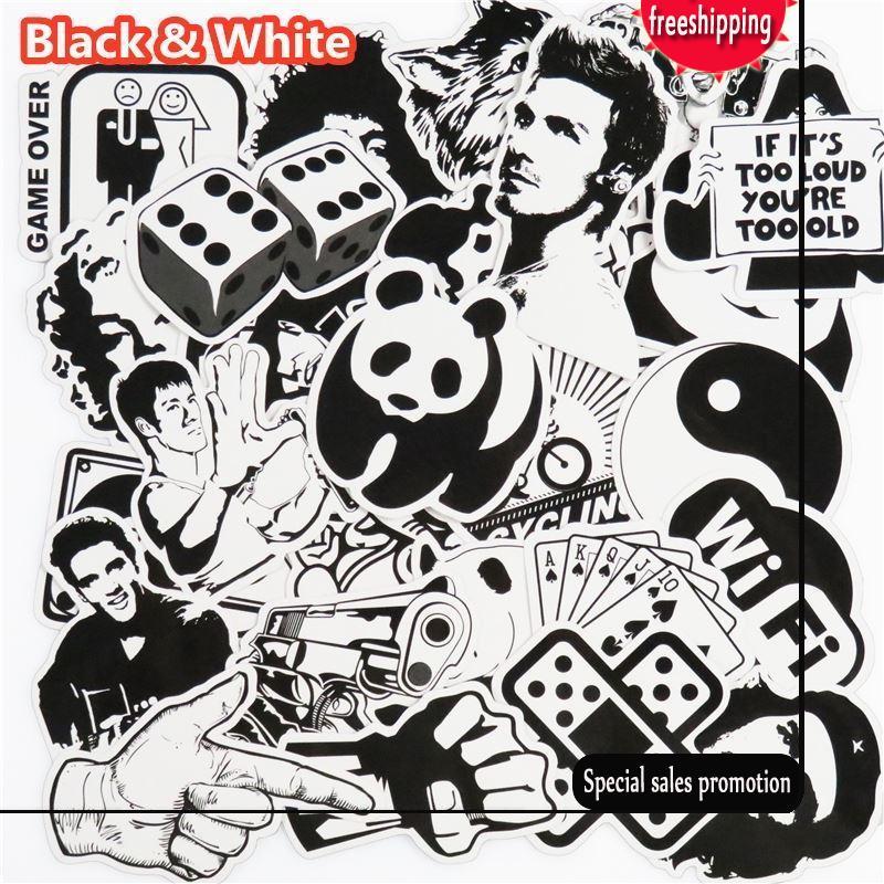 

101 Pcs Black and White Sticker Snowboard Car Styling Sleigh Box Luggage Fridge Toy Vinyl Decal Home decor DIY Cool Stickers