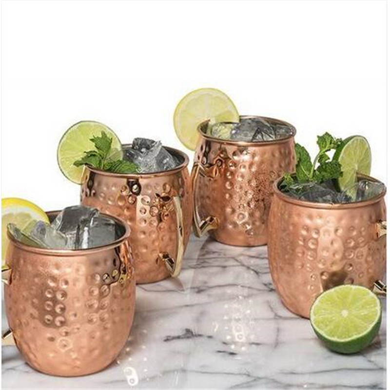 

Free shipping Hot sales Kitchen Dining & Bar 4pcs Stainless Steel Moscow Mule Mug Cup Copper Plated Drinking Hammered Mug