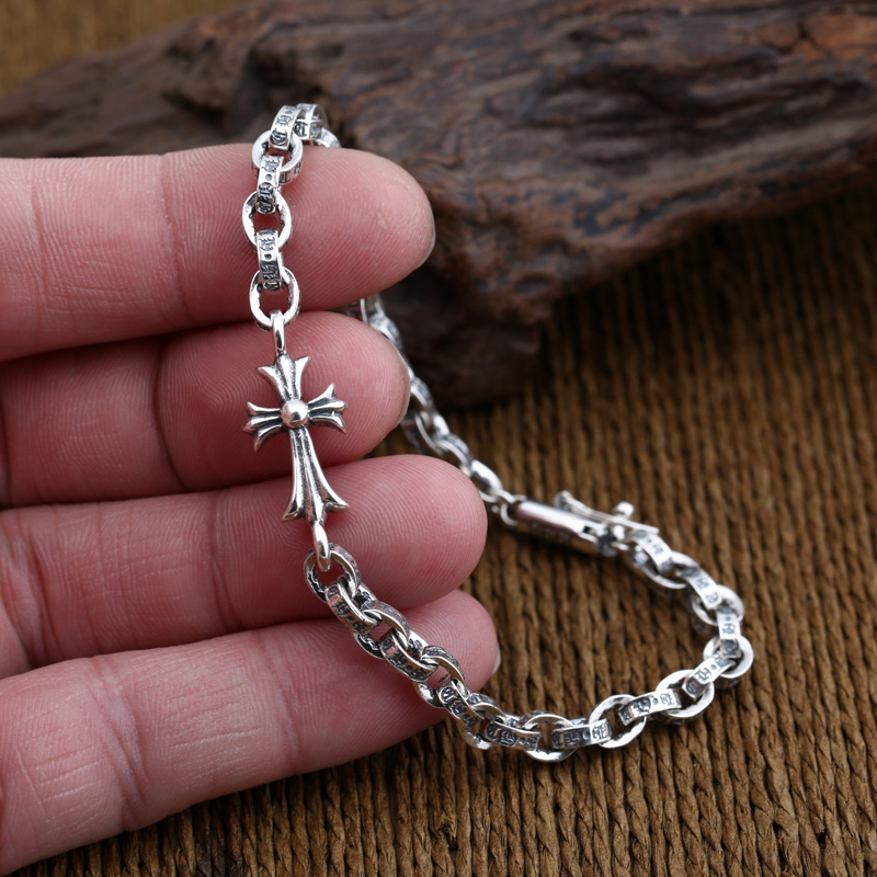 

Personalized 925 sterling silver jewelry vintage American style antique silver hand-made designer crosses charm link chain bracelets women