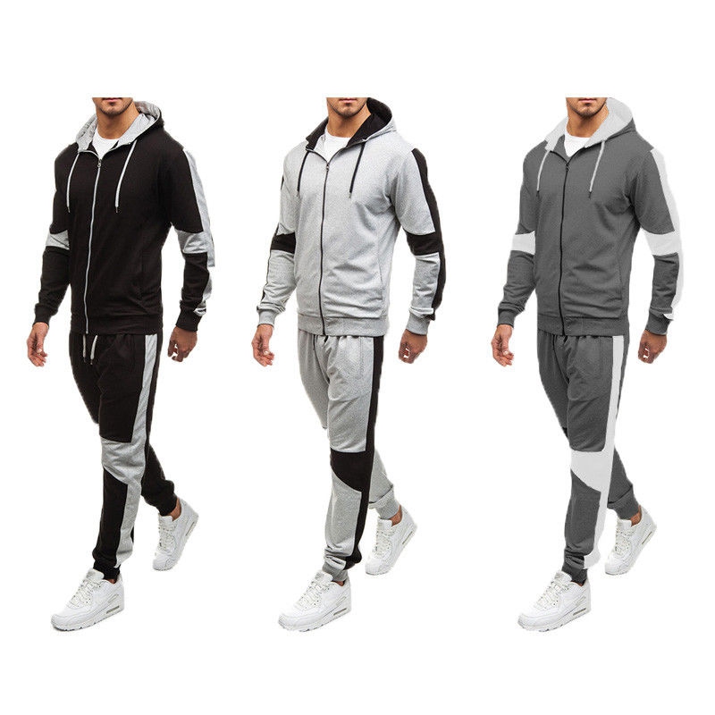 

2018 Fashion Men Casual Gym Bodybuilding Tracksuits Fitness Trousers Sweatpants Tops+Pants, Black