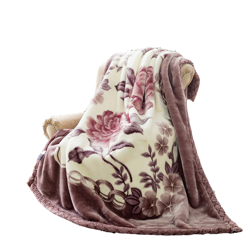 

Double Layer Queen Size Fluffy Chunky Large Mink Blanket Super Soft Floral Printed Raschel Throw Thick Warm Faux Fur Bed Blanket