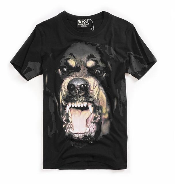 

Punk Men Fashion T Shirts Rottweiler Print T -Shirt Hip Hop Skateboard Street Cotton T -Shirts Tee Dog, Black