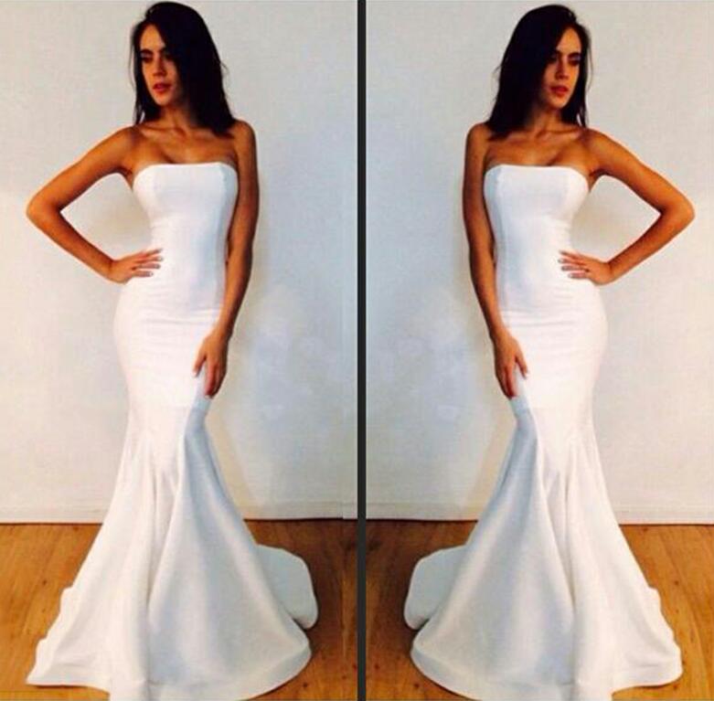

Sexy Strapless Mermaid Evening Dresses Long White Michael Costello Prom Party Dresses Sweep Train Formal Evening Gowns Cheap Custom Made