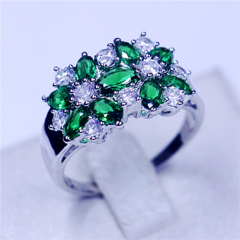 

Fashion Jewelry Birthstone wedding band rings for women 5A Green Zircon Cz 925 Sterling silver Female Party Ring Flower style