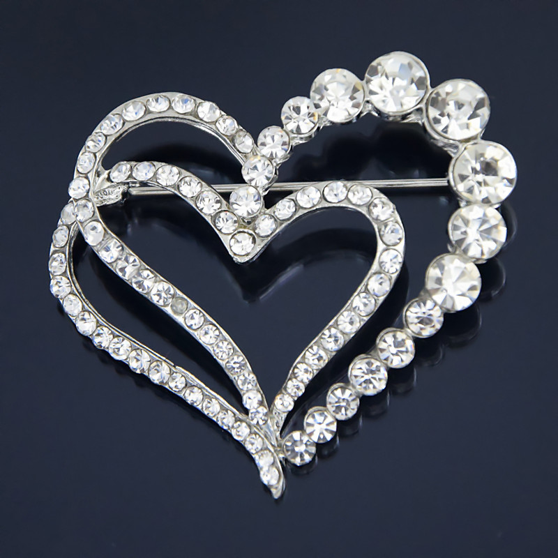 

High Quality Stunning Clear Rhinestone Crystals Heart Brooch Diamante Brooch For Wedding Bouquet Graceful Women Broaches