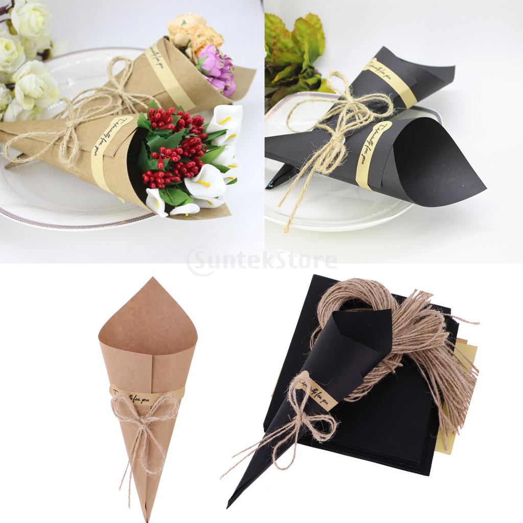 

50 Pieces Kraft Paper Cones Bouquet Candy Boxes Wedding Party Gifts Brown/Black