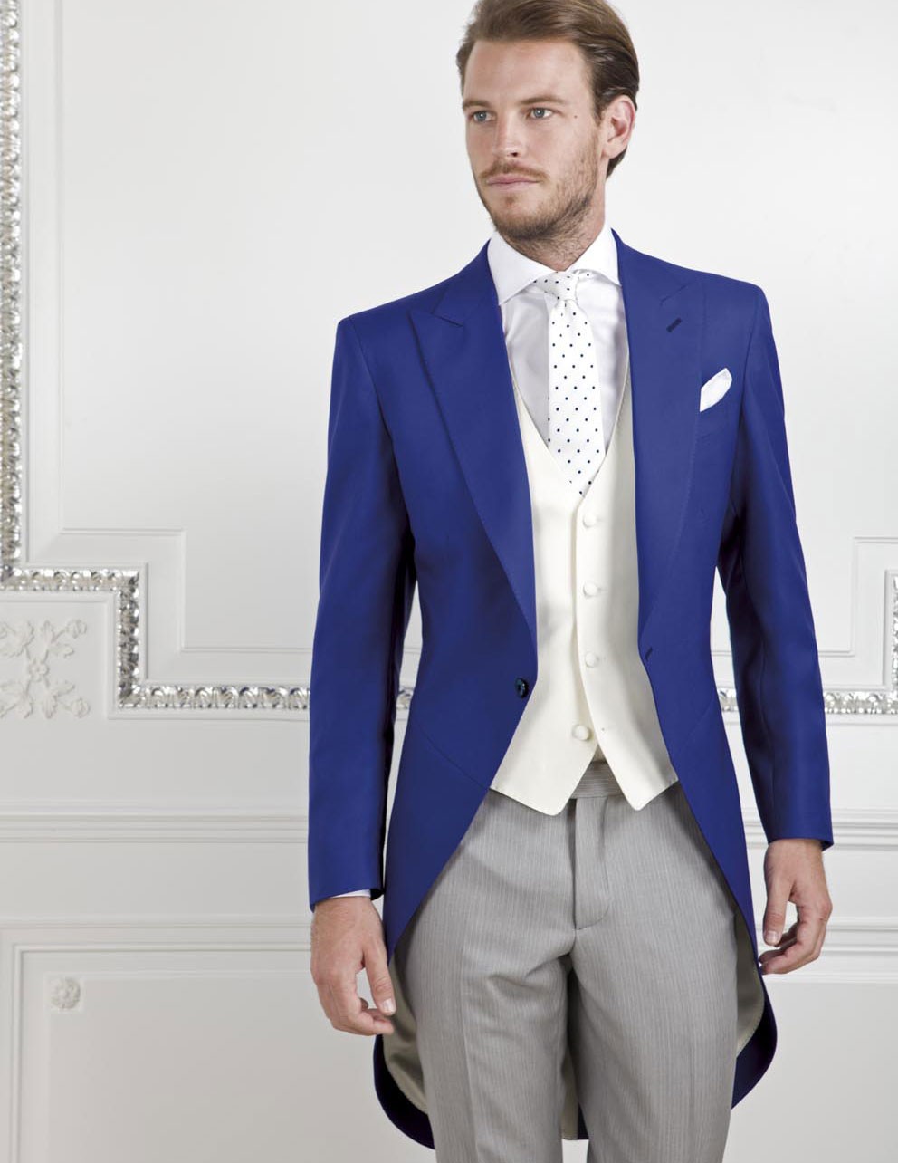 

Morning Style Royal Blue Tailcoat Groom Tuxedos Eiegant Men Wedding Wear High Quality Men Formal Prom Party Suit(Jacket+Pants+Tie+Vest) 964, Same as image
