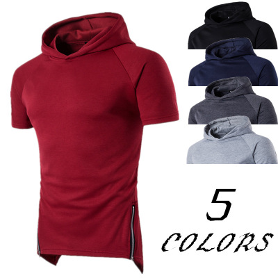 

Men Raglan Hooded T Shirts Longline Top Summer Sport Style Design Male Solid Loose T-Shirt Large Size Casual Wear, Dark gray
