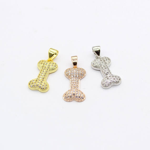 

20 pcs lot dog bone charm pendant micro pave cz diamond 3 colors for option free