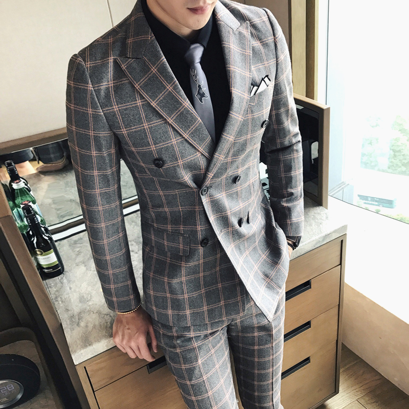 

New lattice suit suit young men England Slim wedding dress