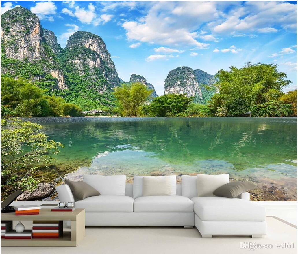 

3d room wallpaper custom photo non-woven mural Guilin landscape painting, beautiful scenery, Jiangnan murals wallpaper for walls 3 d, Green
