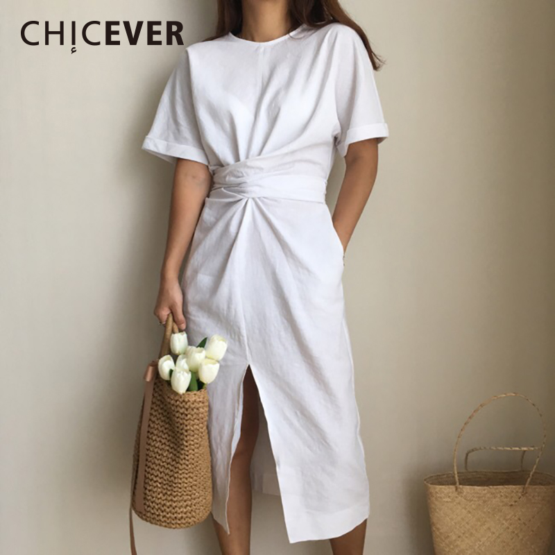 CHICEVER 2018 Spring Women Dress Female Cross Bandage Short Sleeve Hem Split Women's Dresses Of The Big Size Clothes Fashion New D1891704